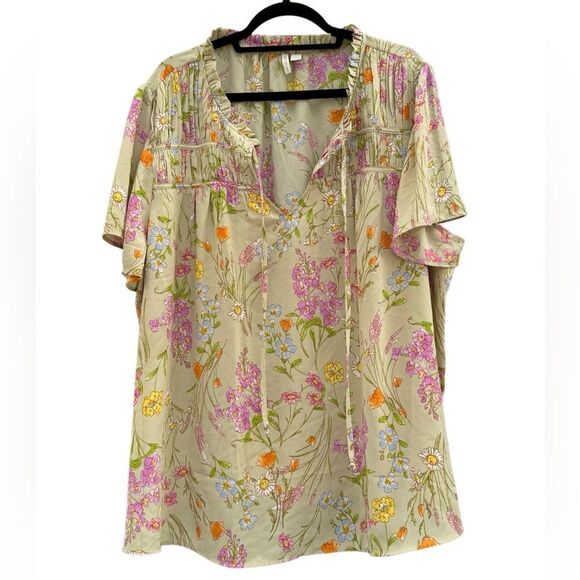 Cato Women's Plus Size Green V Neck Floral Blouse Top Size 26/28 - Picture 3 of 7